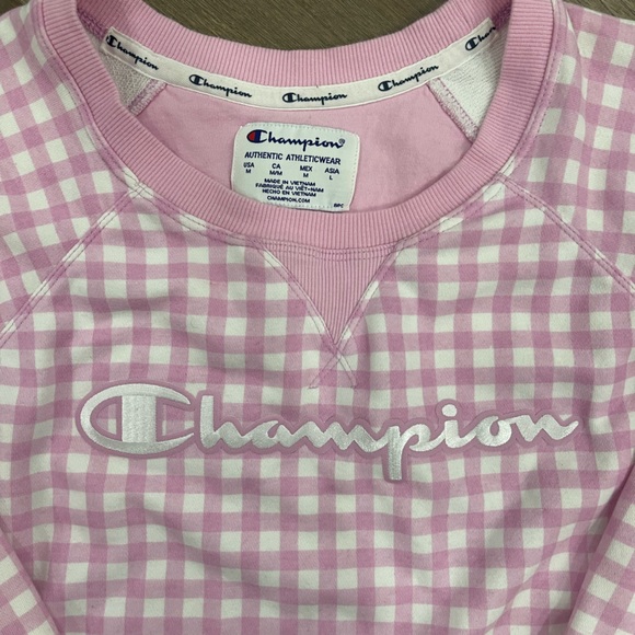 Champion Lightweight Sweatshirt / White & Lite Pink Checkerboard - Picture 2 of 4